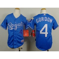 Kansas City Royals #4 Alex Gordon Light Blue Cool Base Alternate 1 Stitched Youth MLB Jersey