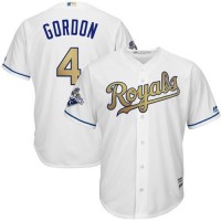Kansas City Royals #4 Alex Gordon White 2015 World Series Champions Gold Program Cool Base Stitched Youth MLB Jersey