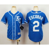 Kansas City Royals #2 Alcides Escobar Blue Alternate 2 Cool Base Stitched Youth MLB Jersey