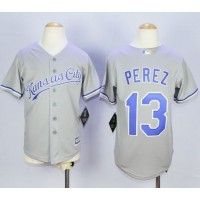 Kansas City Royals #13 Salvador Perez Grey Cool Base Stitched Youth MLB Jersey