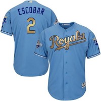 Kansas City Royals #2 Alcides Escobar Light Blue 2015 World Series Champions Gold Program Cool Base Stitched Youth MLB Jersey