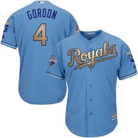 Kansas City Royals #4 Alex Gordon Light Blue 2015 World Series Champions Gold Program Cool Base Stitched Youth MLB Jersey