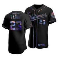 Washington Washington Nationals #23 Erick Fedde Men's Nike Iridescent Holographic Collection MLB Jersey - Black