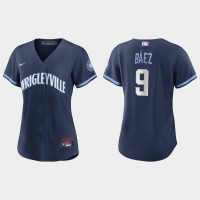 Chicago Chicago Cubs #9 Javier Baez Women's Nike 2021 City Connect Navy MLB Jersey