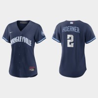 Chicago Chicago Cubs #2 Nico Hoerner Women's Nike 2021 City Connect Navy MLB Jersey