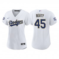 Los Angeles Los Angeles Dodgers #45 Matt Beaty Women's Nike 2021 Gold Program World Series Champions MLB Jersey Whtie