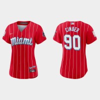 Miami Miami Marlins #90 Adam Cimber Women's Nike 2021 City Connect Authentic MLB Jersey Red