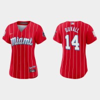 Miami Miami Marlins #14 Adam Duvall Women's Nike 2021 City Connect Authentic MLB Jersey Red