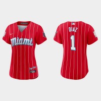 Miami Miami Marlins #1 Isan Diaz Women's Nike 2021 City Connect Authentic MLB Jersey Red