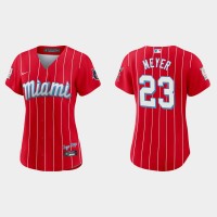 Miami Miami Marlins #23 Max Meyer Women's Nike 2021 City Connect Authentic MLB Jersey Red