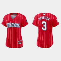 Miami Miami Marlins #3 Monte Harrison Women's Nike 2021 City Connect Authentic MLB Jersey Red