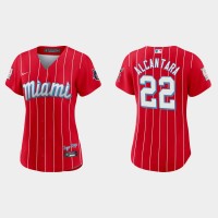 Miami Miami Marlins #22 Sandy Alcantara Women's Nike 2021 City Connect Authentic MLB Jersey Red