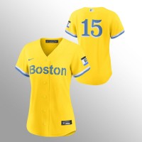 Boston Boston Red Sox #15 Dustin Pedroia Women's Nike 2021 City Connect Gold Fans Version MLB Jersey - No Name