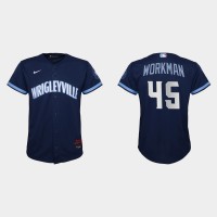 Chicago Chicago Cubs #45 Brandon Workman Youth Nike 2021 City Connect Navy MLB Jersey