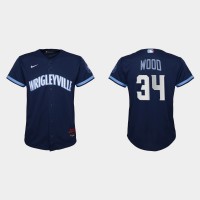 Chicago Chicago Cubs #34 Kerry Wood Youth Nike 2021 City Connect Navy MLB Jersey