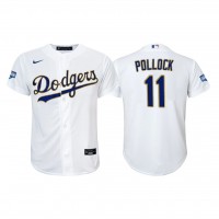 Los Angeles Los Angeles Dodgers #11 A.J. Pollock Youth Nike 2021 Gold Program World Series Champions MLB Jersey Whtie