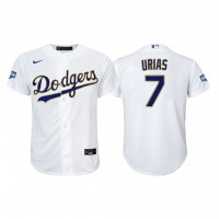 Los Angeles Los Angeles Dodgers #7 Julio Urias Youth Nike 2021 Gold Program World Series Champions MLB Jersey Whtie