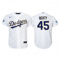 Los Angeles Los Angeles Dodgers #45 Matt Beaty Youth Nike 2021 Gold Program World Series Champions MLB Jersey Whtie