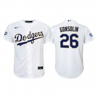 Los Angeles Los Angeles Dodgers #26 Tony Gonsolin Youth Nike 2021 Gold Program World Series Champions MLB Jersey Whtie