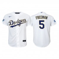 Los Angeles Los Angeles Dodgers #5 Freddie Freeman Youth Nike 2021 Gold Program World Series Champions MLB Jersey Whtie