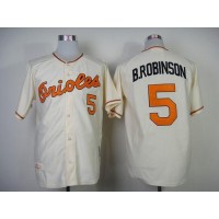 Mitchell And Ness 1989 Baltimore Orioles #5 Brooks Robinson Cream Throwback Stitched MLB Jersey