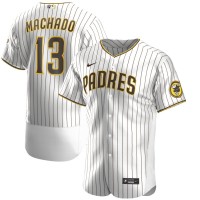 Nike San Diego San Diego Padres #13 Manny Machado Men's Nike White Brown Authentic Alternate Player Jersey