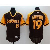 San Diego Padres #19 Tony Gwynn Brown/Gold Flexbase Authentic Collection Cooperstown Stitched MLB Jersey