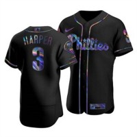 Philadelphia Philadelphia Phillies #3 Bryce Harper Men's Nike Iridescent Holographic Collection MLB Jersey - Black