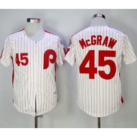 Mitchell and Ness 1983 Philadelphia Phillies #45 Tug Mcgraw White Red Strip Stitched Throwback MLB Jersey