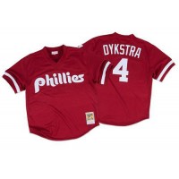 Mitchell And Ness 1991 Philadelphia Phillies #4 Lenny Dykstra Red Throwback Stitched MLB Jersey