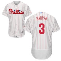 Philadelphia Phillies #3 Bryce Harper White(Red Strip) Flexbase Authentic Collection Stitched MLB Jersey