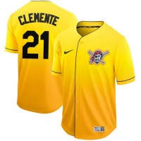 Nike Pittsburgh Pirates #21 Roberto Clemente Gold Fade Authentic Stitched MLB Jersey