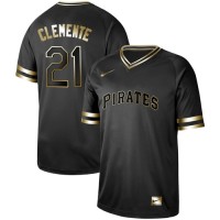 Nike Pittsburgh Pirates #21 Roberto Clemente Black Gold Authentic Stitched MLB Jersey