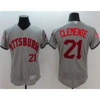 Pittsburgh Pirates #21 Roberto Clemente Grey Fashion Stars & Stripes Flexbase Authentic Stitched MLB Jersey