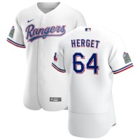 Texas Texas Rangers #64 Jimmy Herget Men's Nike White Home 2020 Authentic Patch Player MLB Jersey