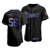 Texas Texas Rangers #56 Jose Trevino Men's Nike Iridescent Holographic Collection MLB Jersey - Black