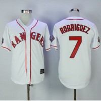 Texas Rangers #7 Ivan Rodriguez White Throwback Stitched MLB Jersey