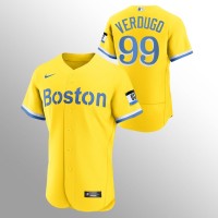 Boston Boston Red Sox #99 Alex Verdugo Men's Nike 2021 City Connect Gold Authentic MLB Jersey - No Name