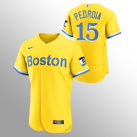 Boston Boston Red Sox #15 Dustin Pedroia Men's Nike 2021 City Connect Gold Authentic MLB Jersey