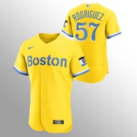 Boston Boston Red Sox #57 Eduardo Rodriguez Men's Nike 2021 City Connect Gold Authentic MLB Jersey