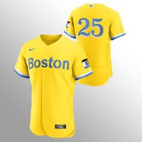 Boston Boston Red Sox #25 Kevin Plawecki Men's Nike 2021 City Connect Gold Authentic MLB Jersey - No Name