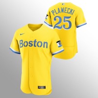 Boston Boston Red Sox #25 Kevin Plawecki Men's Nike 2021 City Connect Gold Authentic MLB Jersey