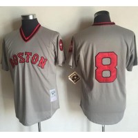 Mitchell and Ness 1975 Boston Red Sox #8 Carl Yastrzemski Grey Stitched Throwback MLB Jersey