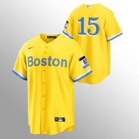 Boston Boston Red Sox #15 Dustin Pedroia Men's Nike 2021 City Connect Gold Fans Version MLB Jersey - No Name