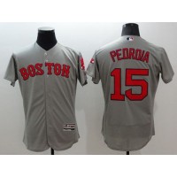 Boston Red Sox #15 Dustin Pedroia Grey Flexbase Authentic Collection Stitched MLB Jersey