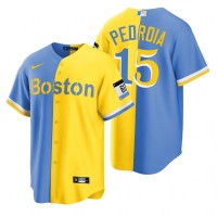 Boston Boston Red Sox #15 Dustin Pedroia Blue Gold Nike Men's MLB 2022 City Connect Game Jersey