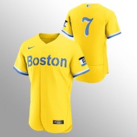 Boston Boston Red Sox #7 Masataka Yoshida Men's Nike 2021 City Connect Gold Authentic MLB Jersey - No Name