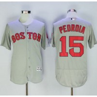 Boston Red Sox #15 Dustin Pedroia Grey Flexbase Authentic Collection Name On Back Stitched MLB Jersey