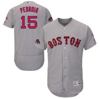 Boston Red Sox #15 Dustin Pedroia Grey Flexbase Authentic Collection 2018 World Series Champions Stitched MLB Jersey