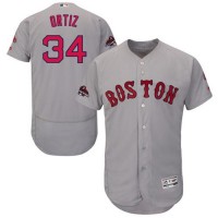 Boston Red Sox #34 David Ortiz Grey Flexbase Authentic Collection 2018 World Series Champions Stitched MLB Jersey